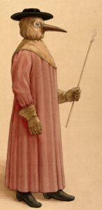 A typical costume worn by 17th century medics to visit plague patients (see below or click image for source and acknowledgements etc., ref. Image 2).
