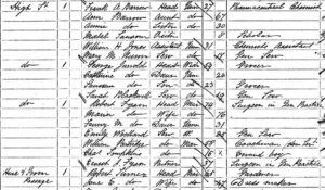 Ernest Last Fyson on the 1881 census, in the household of his uncle Robert Fyson on the end of the High Street, both described as 'Surgeon in Gen Practice' (see below or click image for source and acknowledgements etc., ref. Image 1).