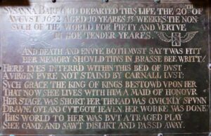 Susanna Barford’s memorial from 1652, on a brass plaque inside Southwark Cathedral (see below or click image for source and acknowledgements etc., ref. Image 2).