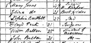 Floyd Peck on the 1841 census in London, in a household of medical students (see below or click image for source and acknowledgements etc., ref. Image 2).