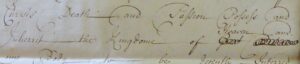 Inherit the Kingdom of 'Great Britain' crossed out and replaced by 'Heaven' in Thomas Fraser's will of 1695 (cropped); image ©, reproduced with kind permission of the Suffolk Record Office, Bury St Edmunds.